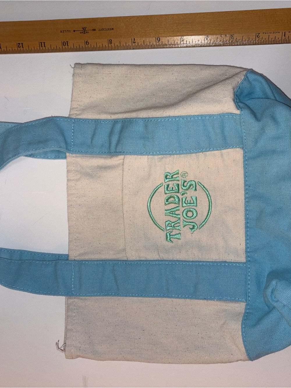 Trader Joe's Light Blue and Natural Canvas Tote